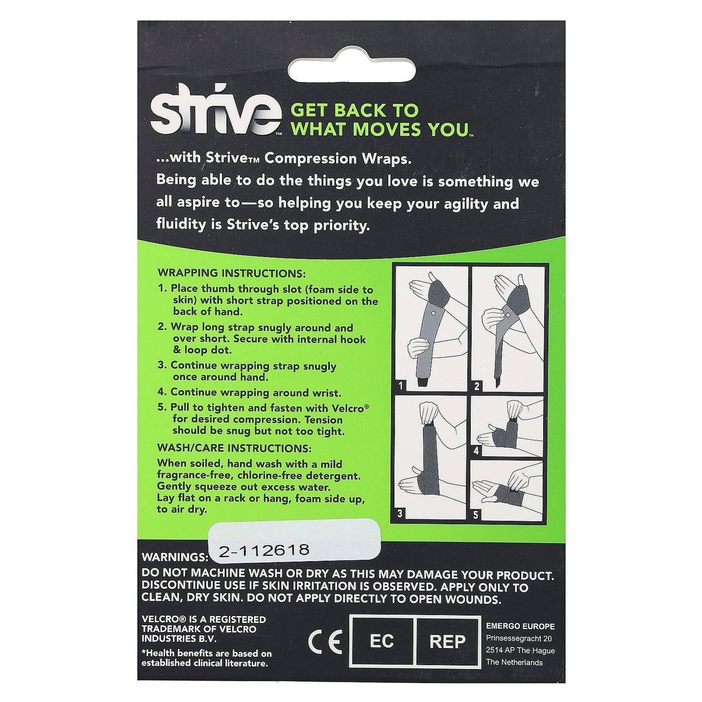 Strive, Left Wrist Compression Wrap, One Size Fits Most, 1 Count