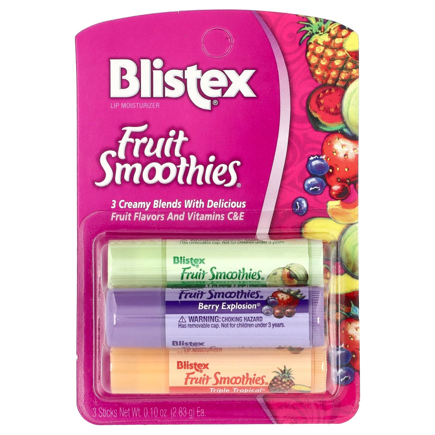 Blistex, Lip Moisturizer, Fruit Smoothies, 3 Sticks, 0.10 oz (2.83 g) Each