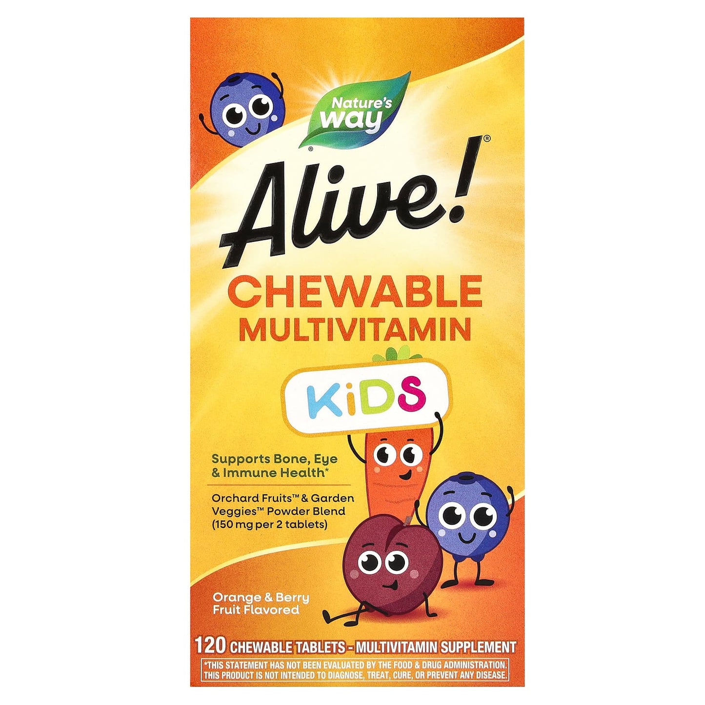 Nature's Way-Alive! Kids-Chewable Multivitamin-Orange & Berry Fruit-120 Chewable Tablets