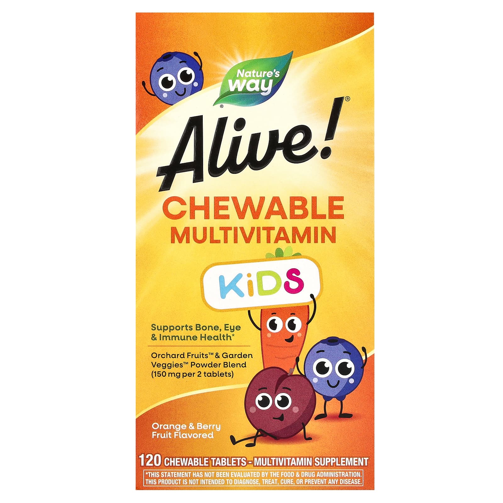 Nature's Way-Alive! Kids-Chewable Multivitamin-Orange & Berry Fruit-120 Chewable Tablets