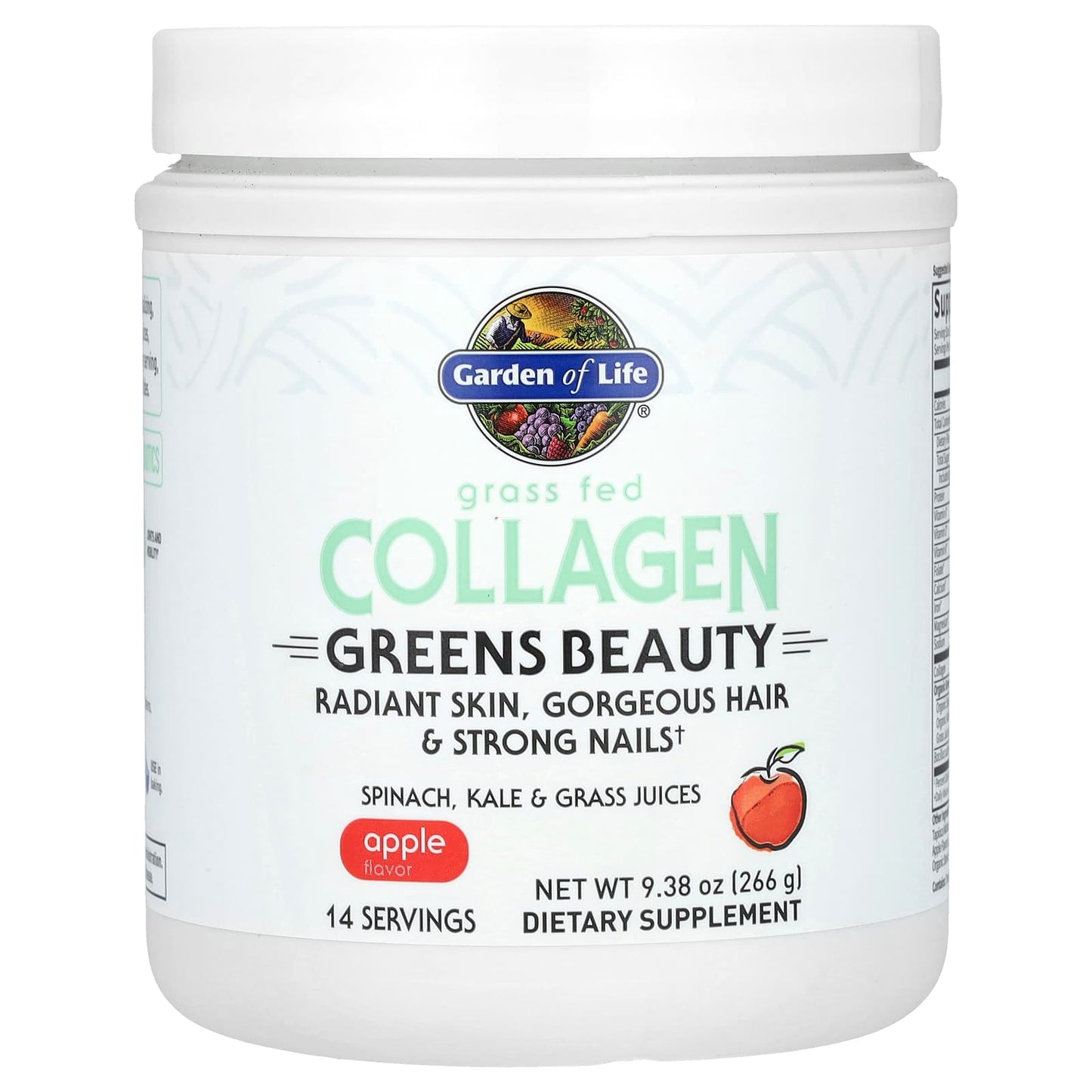 Garden of Life-Grass Fed Collagen-Greens Beauty-Apple-9.38 oz (266 g)