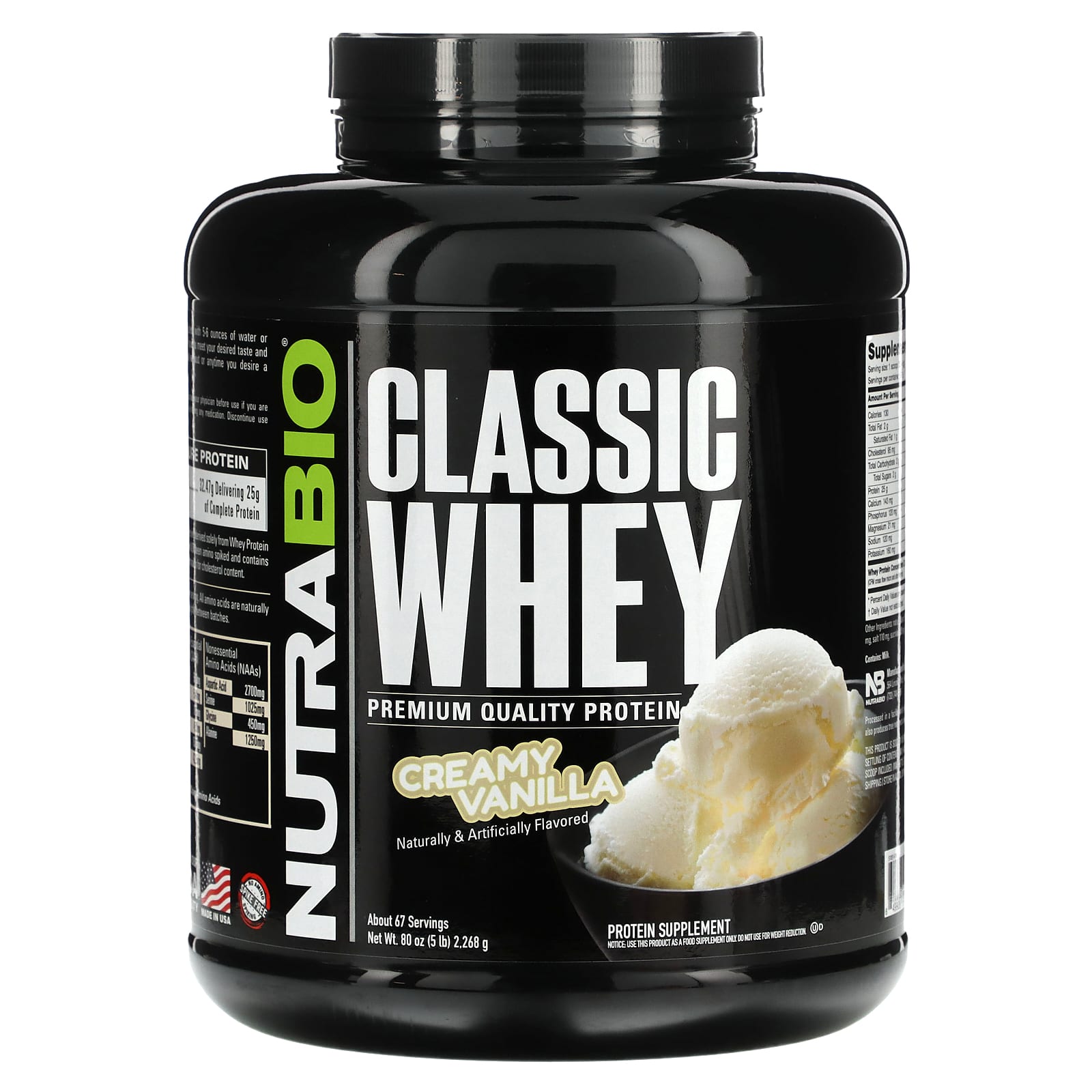 NutraBio-Classic Whey Protein-Creamy Vanilla-5 lbs (2,268 g)