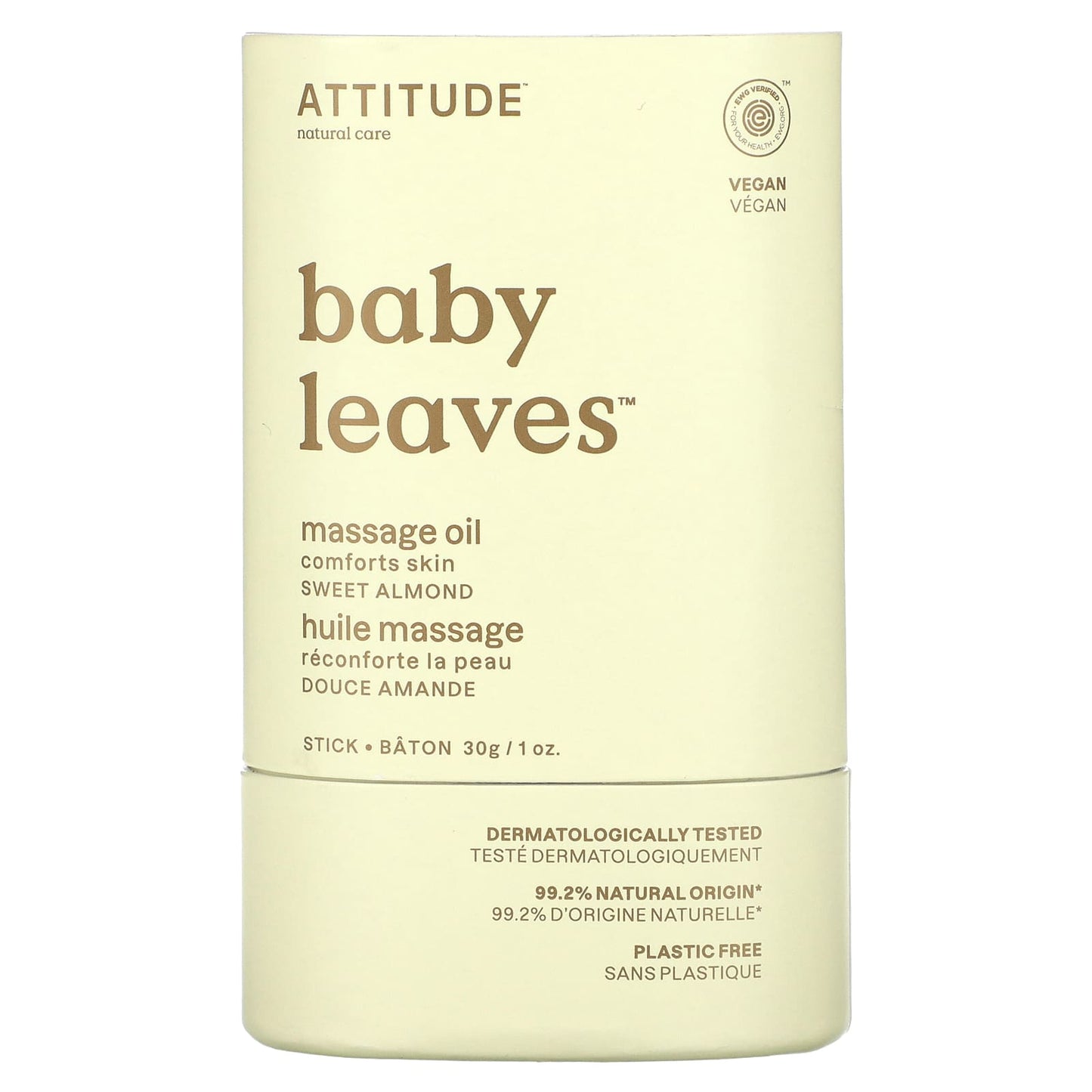 ATTITUDE-Baby Leaves-Massage Oil Stick-Sweet Almond-1 oz. (30 g)