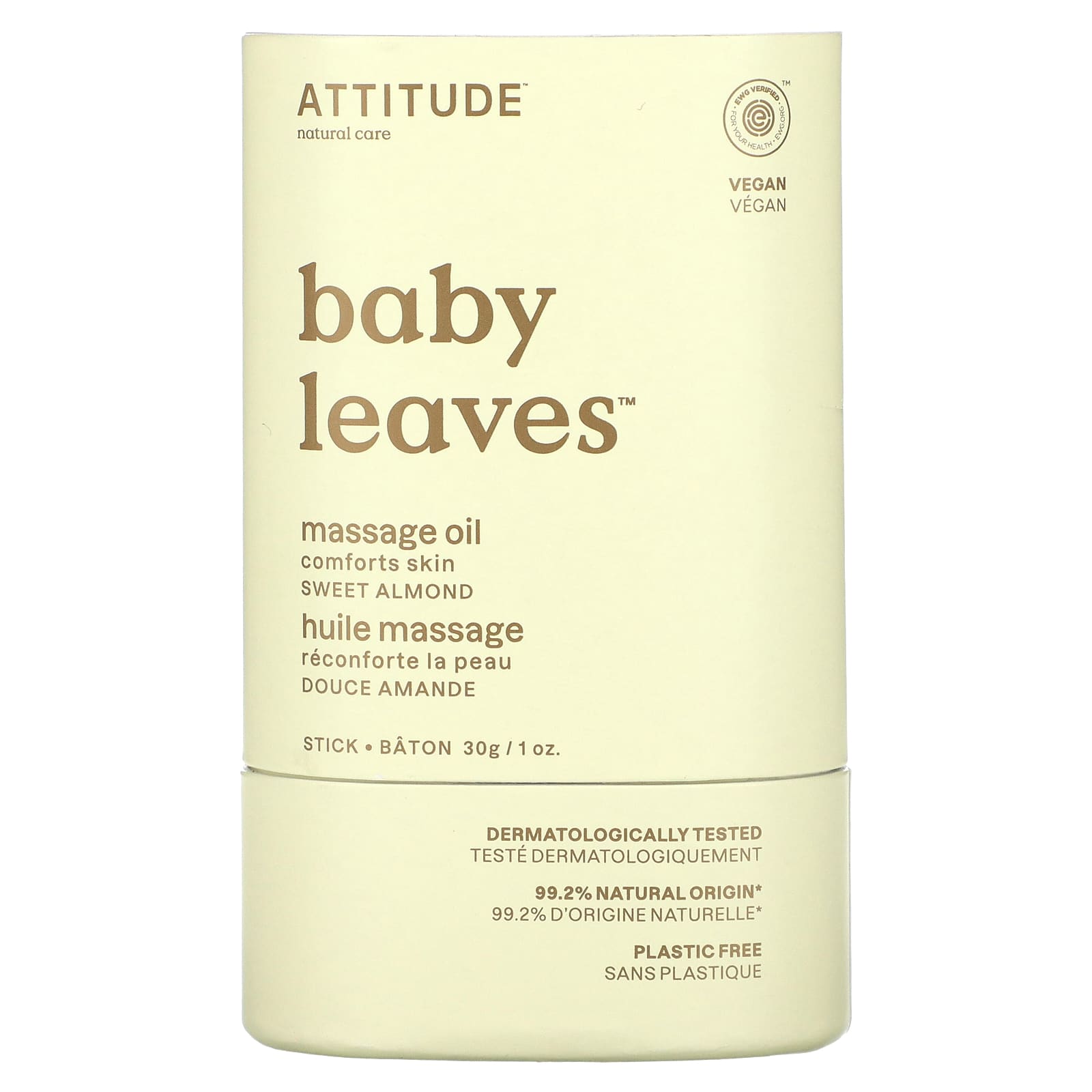 ATTITUDE-Baby Leaves-Massage Oil Stick-Sweet Almond-1 oz. (30 g)