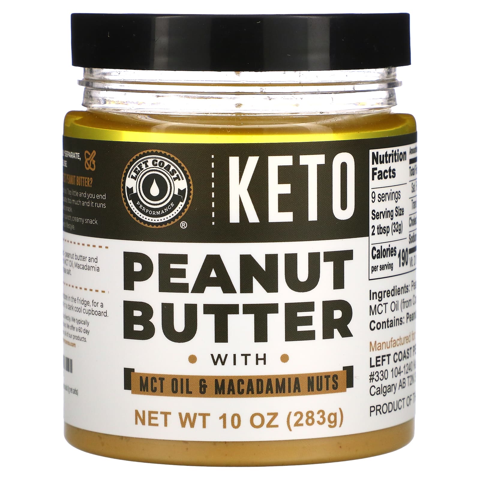 Left Coast Performance-Keto-Peanut Butter with MCT Oil & Macadamia Nuts-10 oz (283 g)