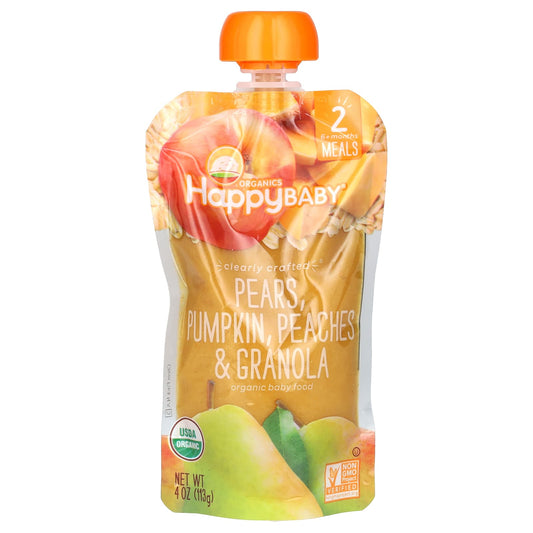 Happy Family Organics-Happy Baby-Organic Baby Food-6+ Months-Pears-Pumpkin-Peaches & Granola-4 oz (113 g)