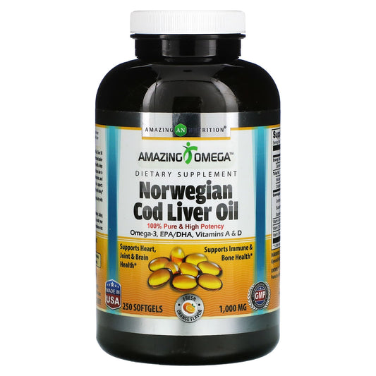 Amazing Nutrition-Norwegian Cod Liver Oil-Fresh Orange-1,000 mg-250 Softgels