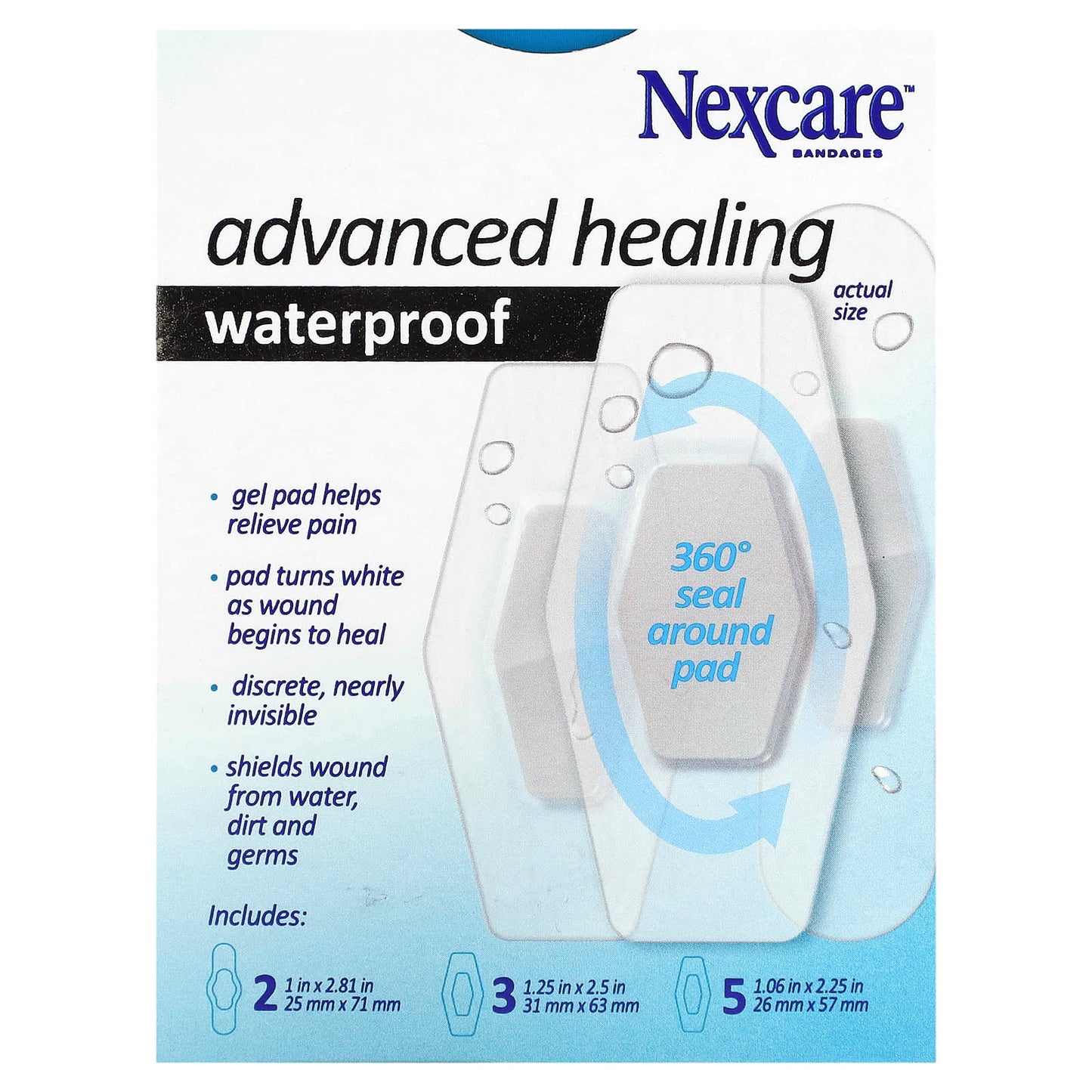 Nexcare, Advanced Healing Waterproof Bandages, 10 Assorted Sizes