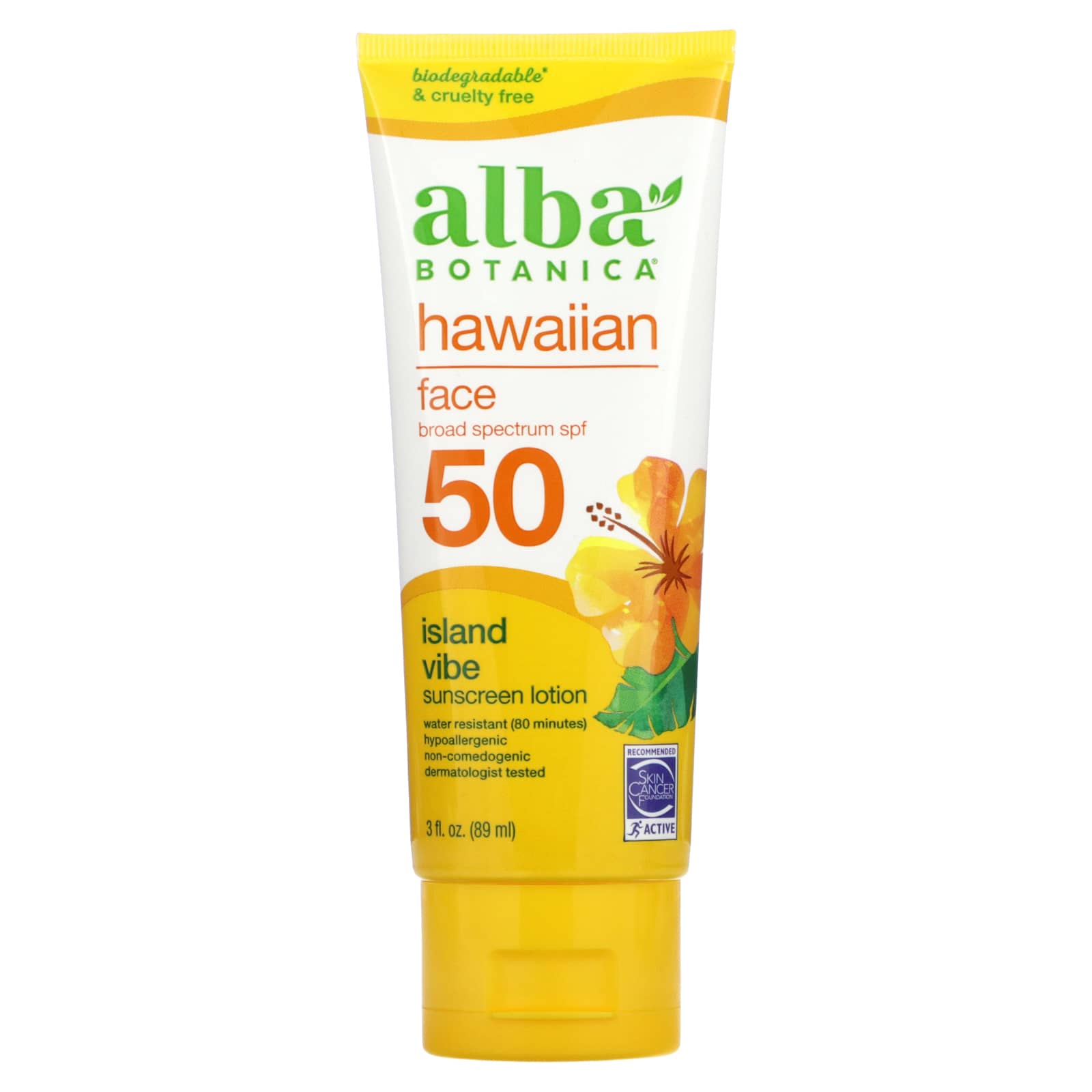 Alba Botanica-Hawaiian Face Sunscreen Lotion-SPF 50-Island Vibe -3 fl oz (89 ml)