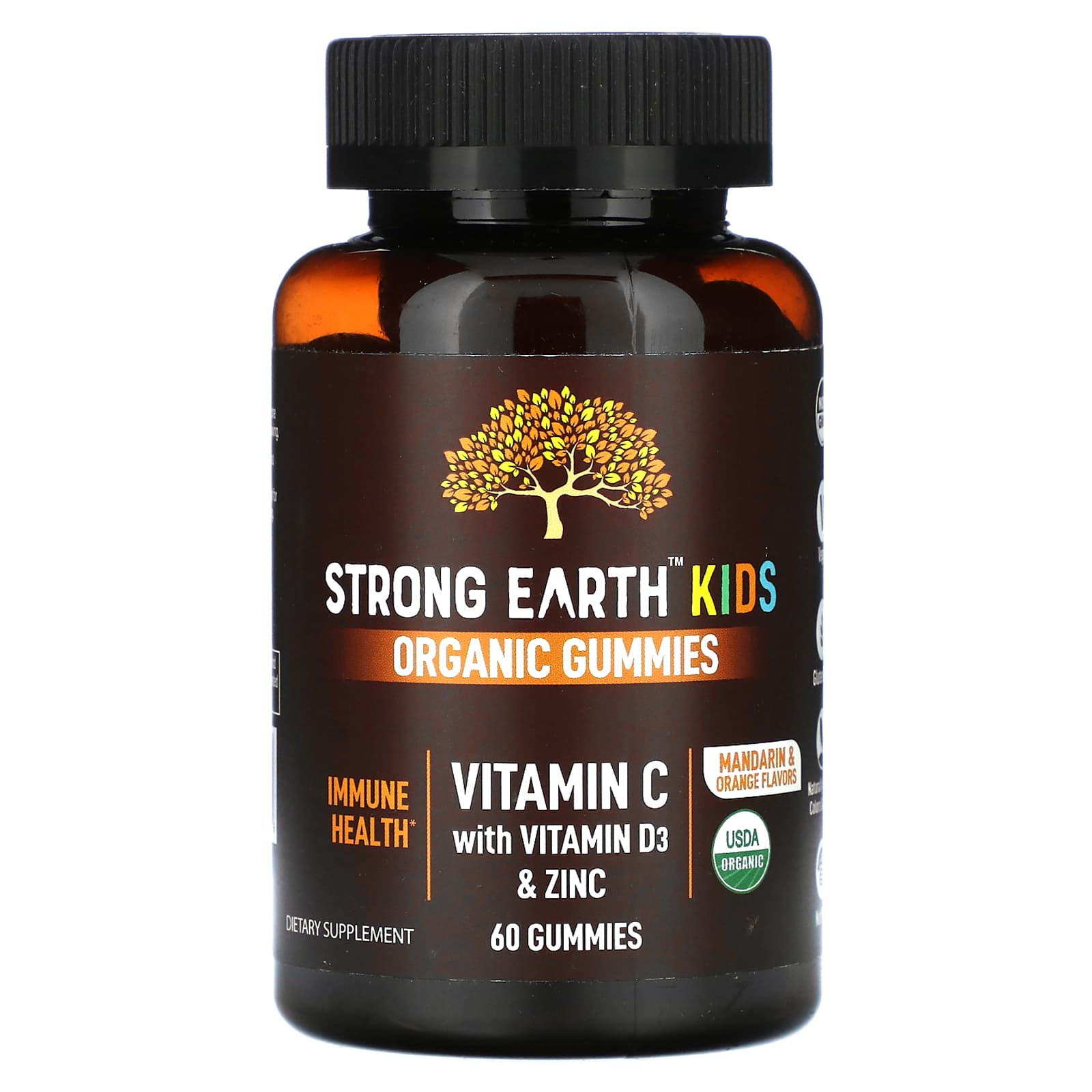 YumV's-Strong Earth Kids Organic Gummies-Vitamin C with Vitamin D3 & Zinc-Mandarin & Orange-60 Gummies