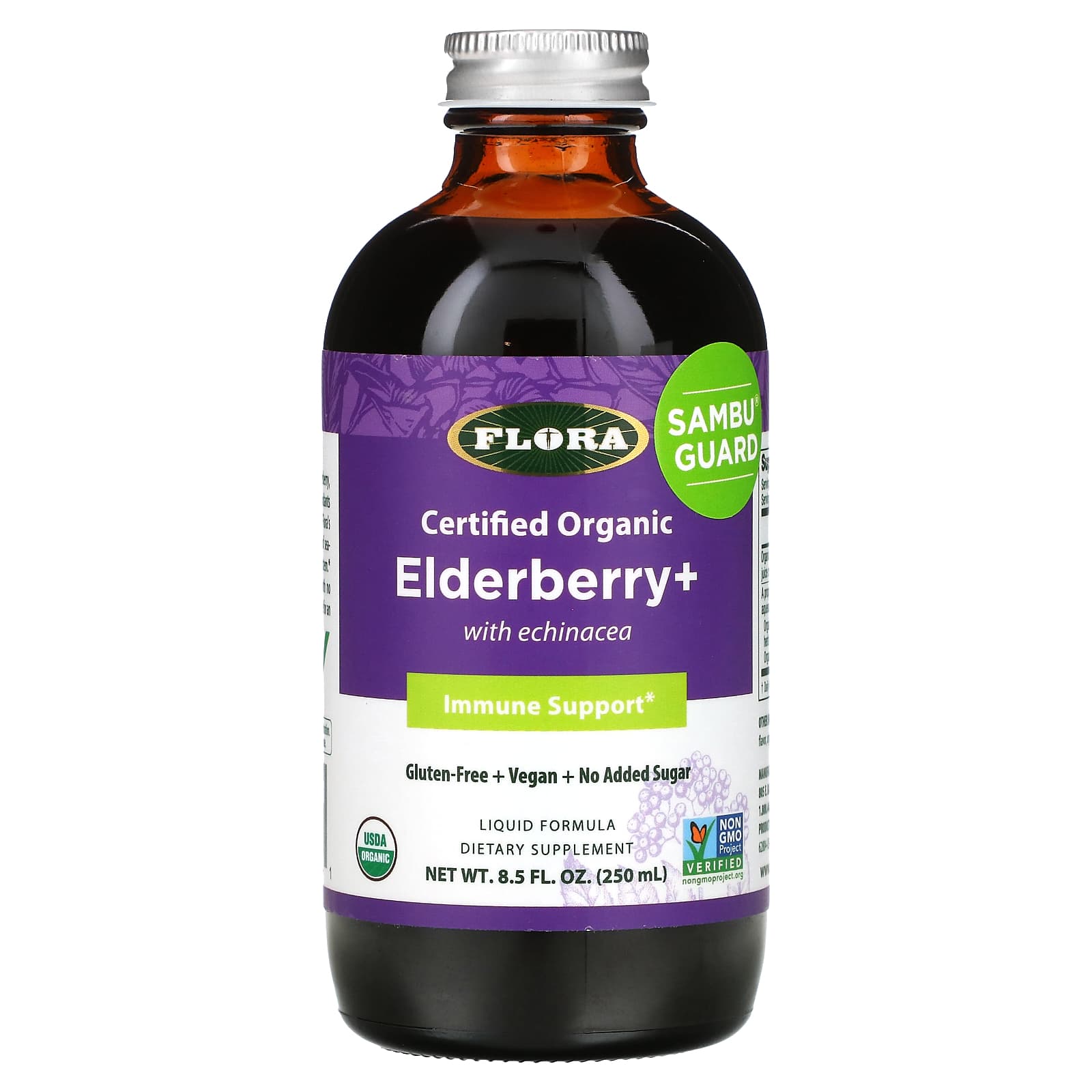 Flora-Certified Organic Elderberry+ with Echinacea-Immune Support- 8.5 fl oz (250 ml)