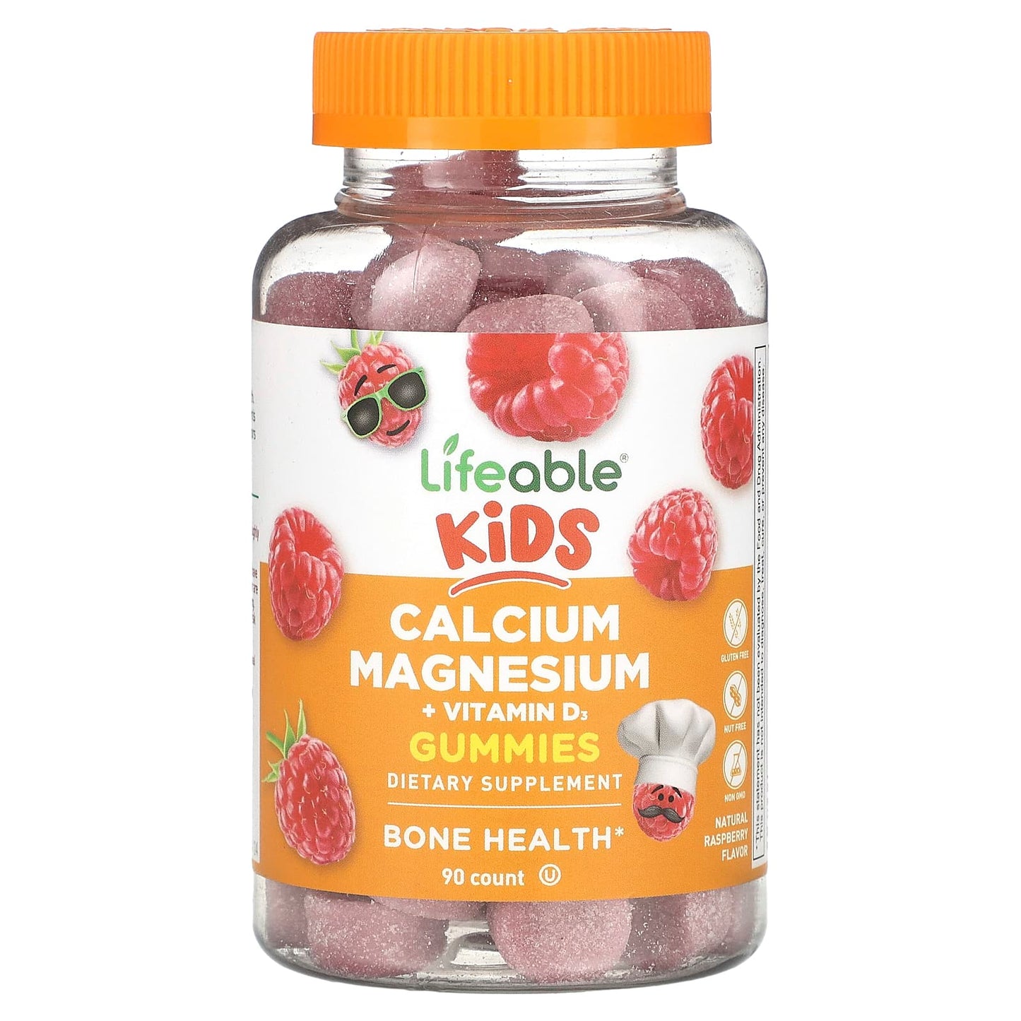 Lifeable-Kids Calcium Magnesium + Vitamin D3 Gummies-Natural Raspberry-90 Gummies