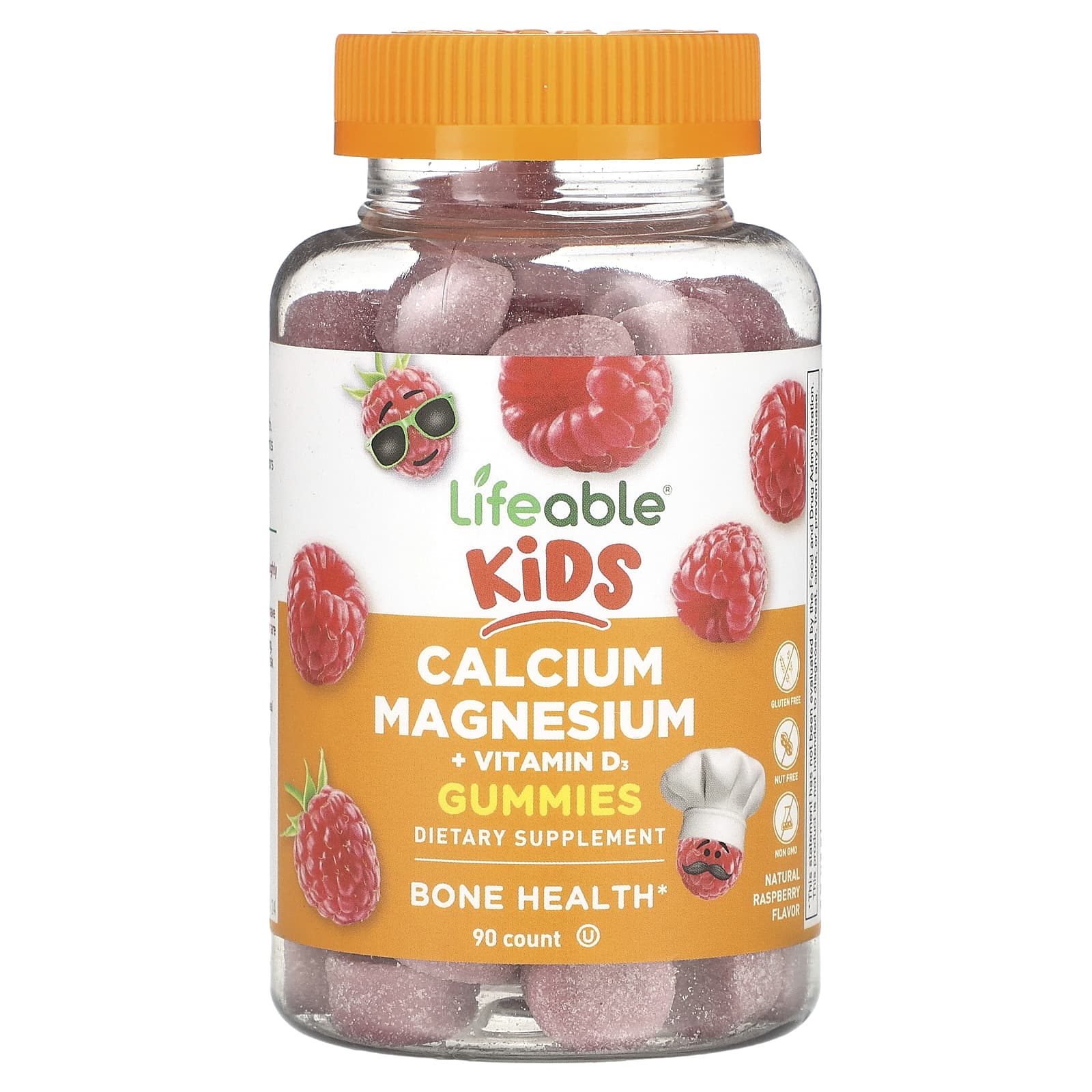 Lifeable-Kids Calcium Magnesium + Vitamin D3 Gummies-Natural Raspberry-90 Gummies