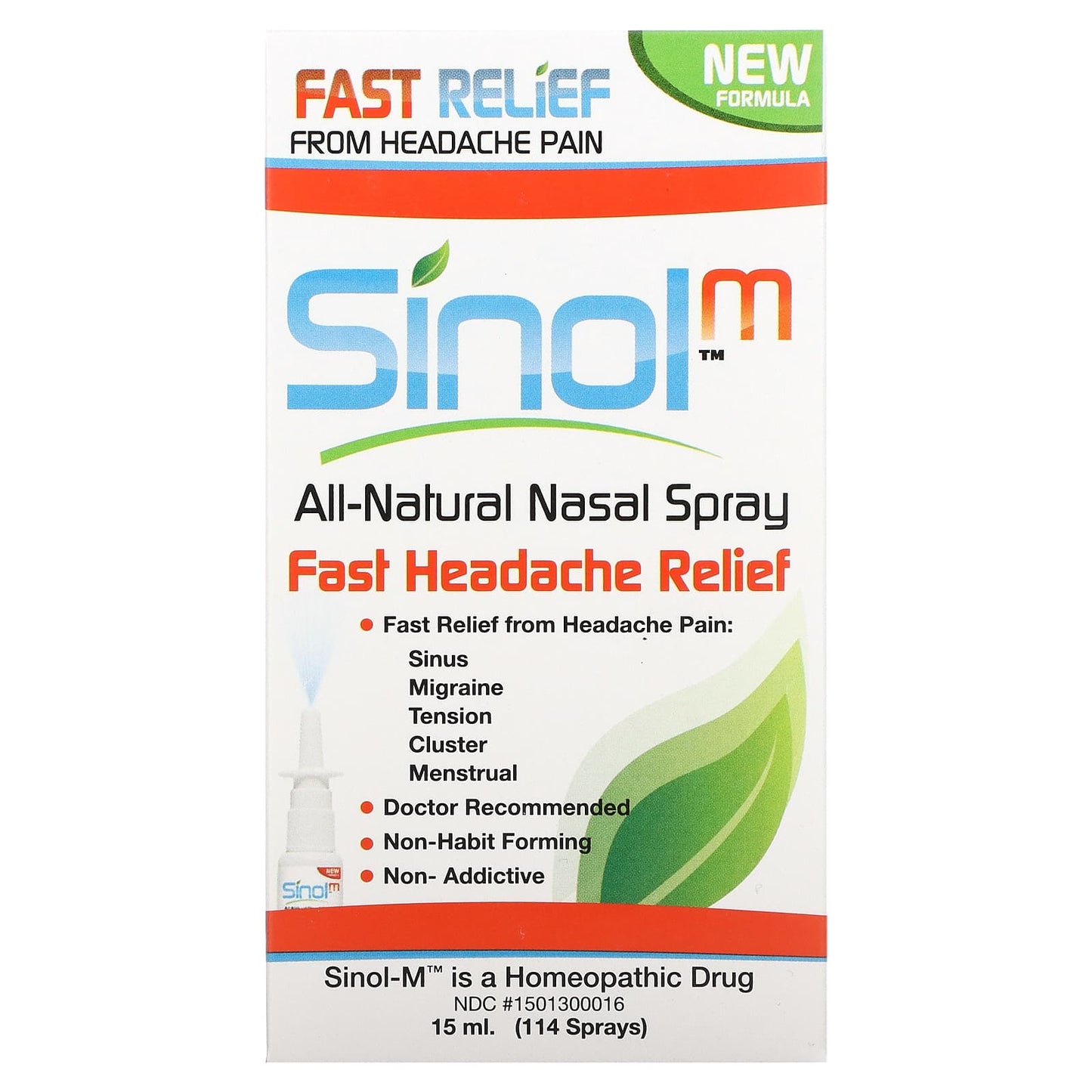 Sinol-SinolM-All-Natural Nasal Spray-Fast Headache Relief-15 ml