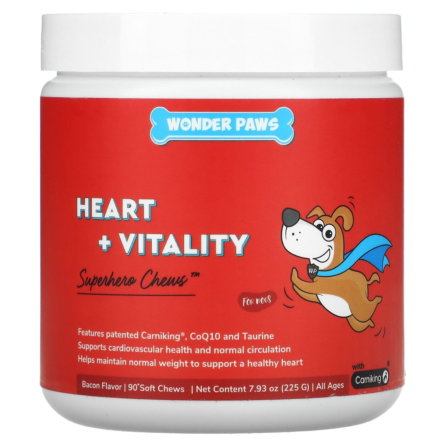 Wonder Paws-Superhero Chews-Heart + Vitality-For Dogs-All Ages-Bacon-90 Soft Chews