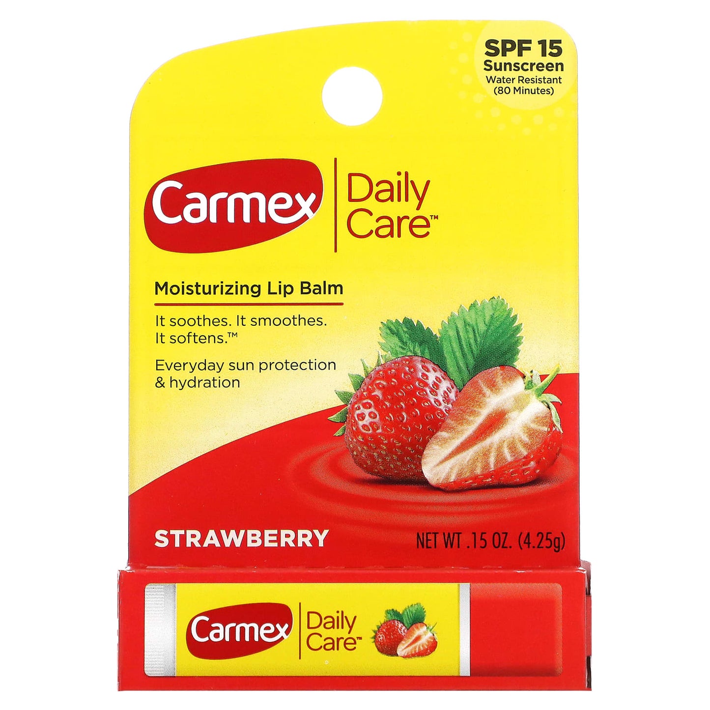 Carmex, Daily Care, Moisturizing Lip Balm, Strawberry, SPF 15, 0.15 oz (4.25 g)