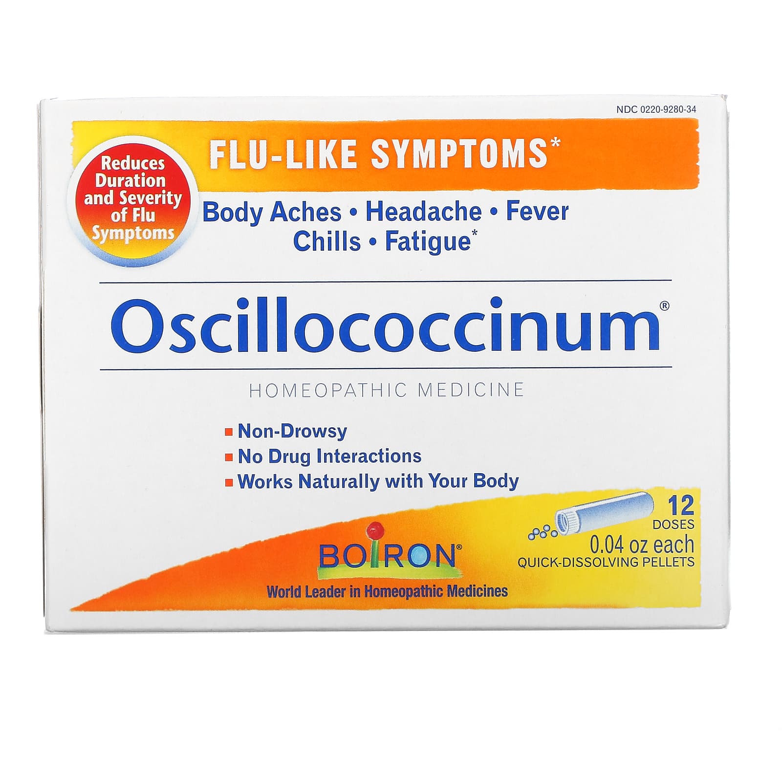 Boiron-Oscillococcinum-Flu-Like Symptoms-12 Quick-Dissolving Pellets -0.04 oz Each