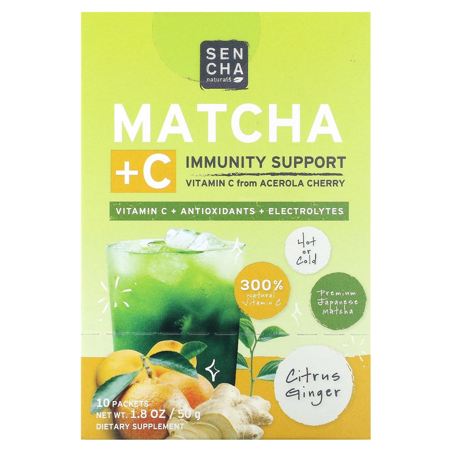 Sencha Naturals-Matcha +C-Citrus Ginger-10 Packets-0.18 oz (5 g) Each