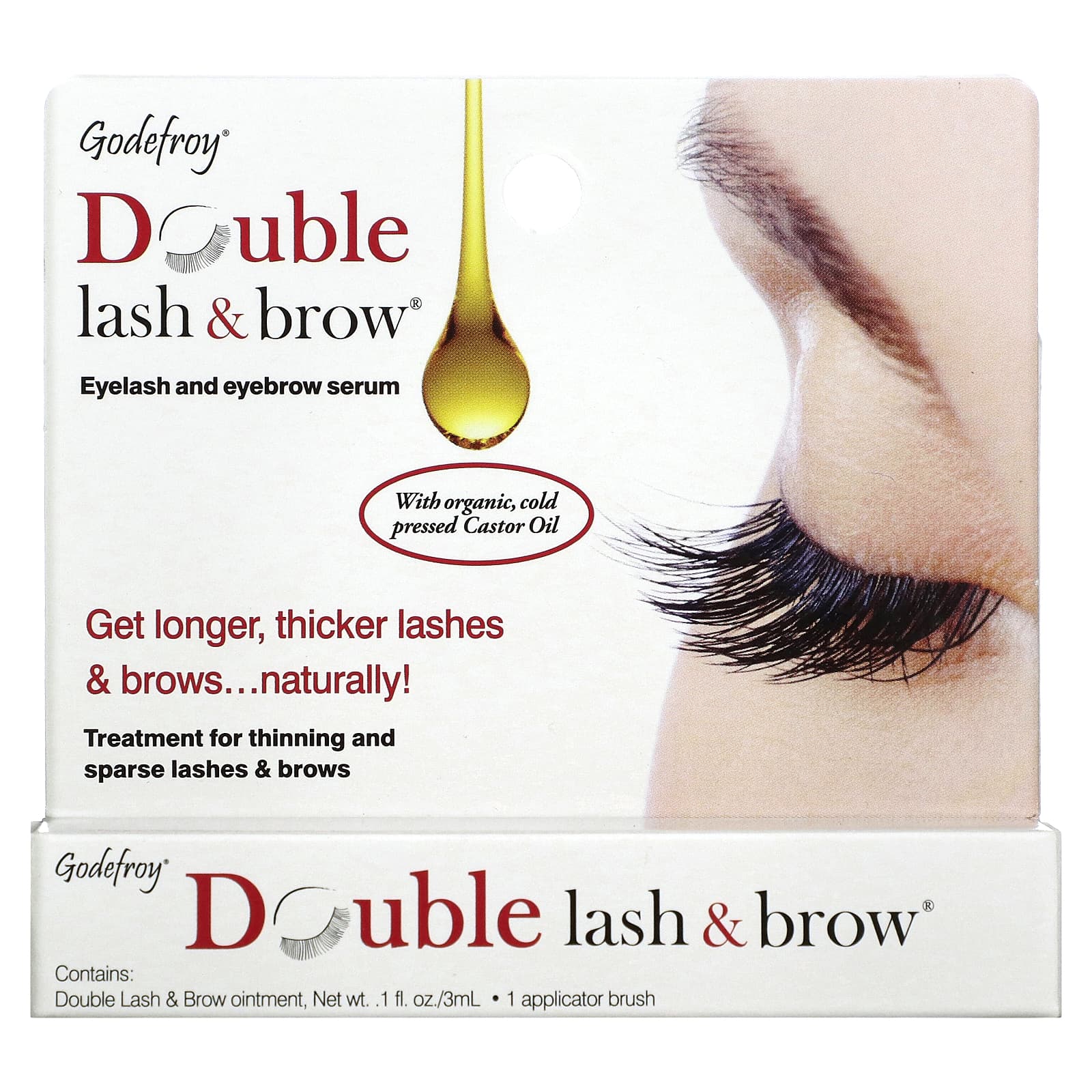 Godefroy-Double Lash & Brow-Eyelash and Eyebrow Serum-0.1 fl oz (3 ml)