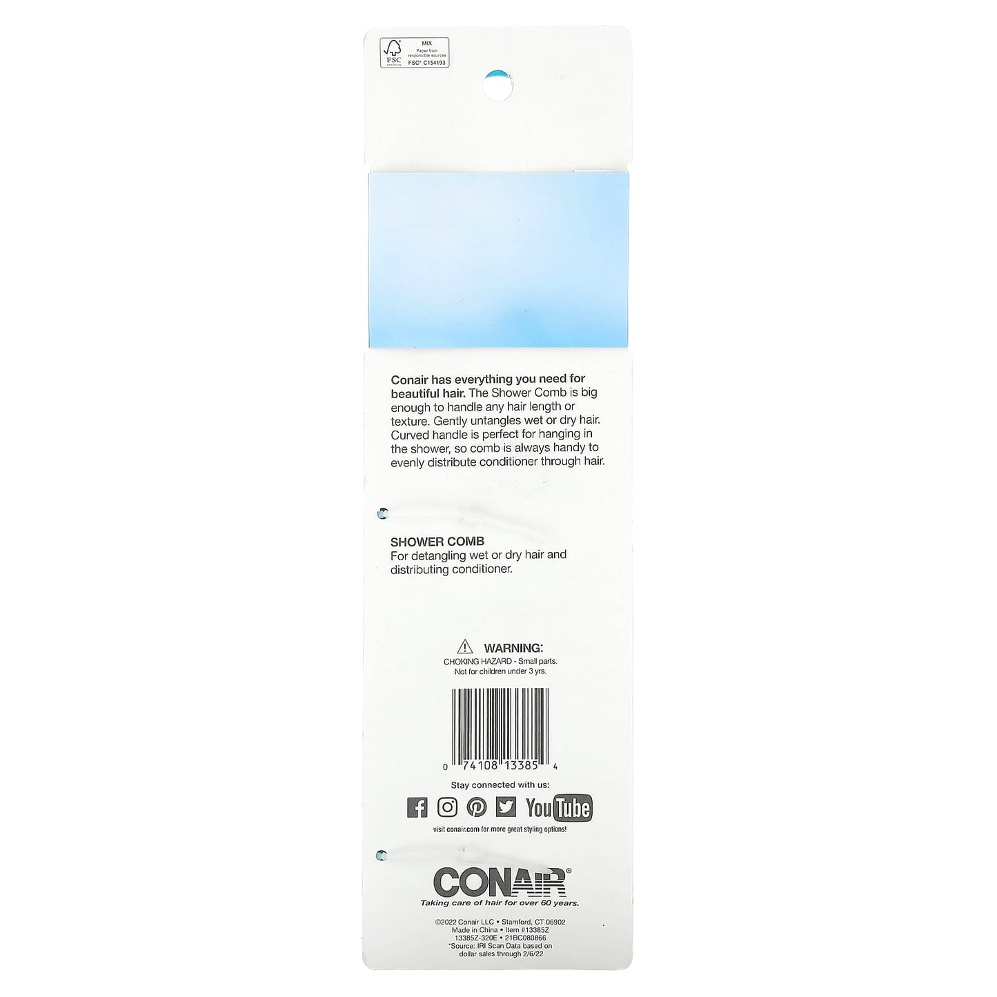 Conair, Detangle & Smooth Shower Comb, For Wet or Dry Hair, 1 Comb