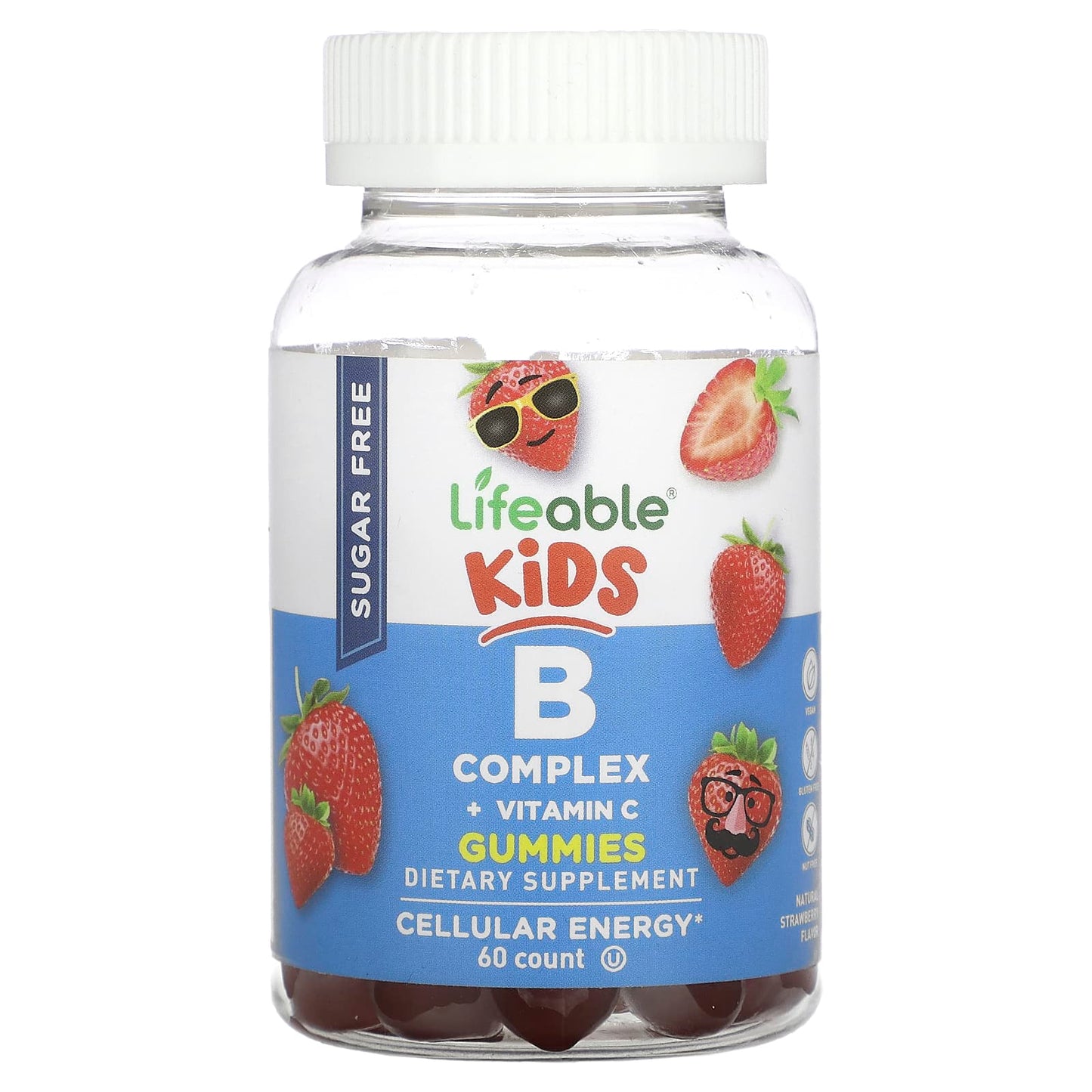 Lifeable-Kids B Complex + Vitamin C Gummies-Sugar Free-Natural Strawberry-60 Gummies