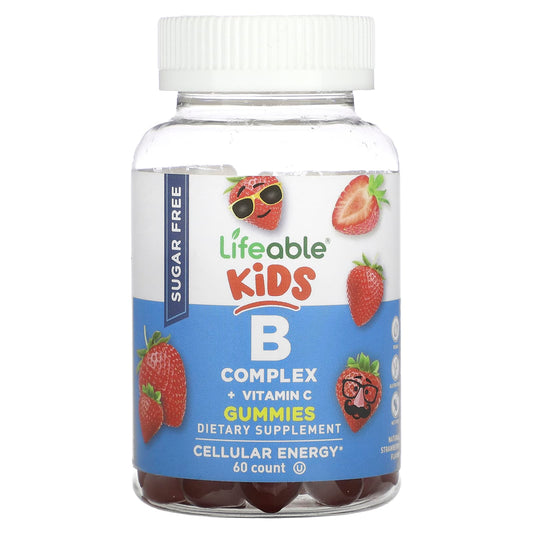 Lifeable-Kids B Complex + Vitamin C Gummies-Sugar Free-Natural Strawberry-60 Gummies