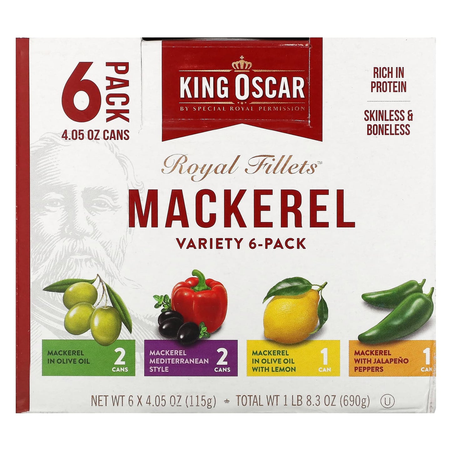 King Oscar-Royal Fillets-Mackerel-Variety 6-Pack-6 Cans-4.05 oz (115 g) Each