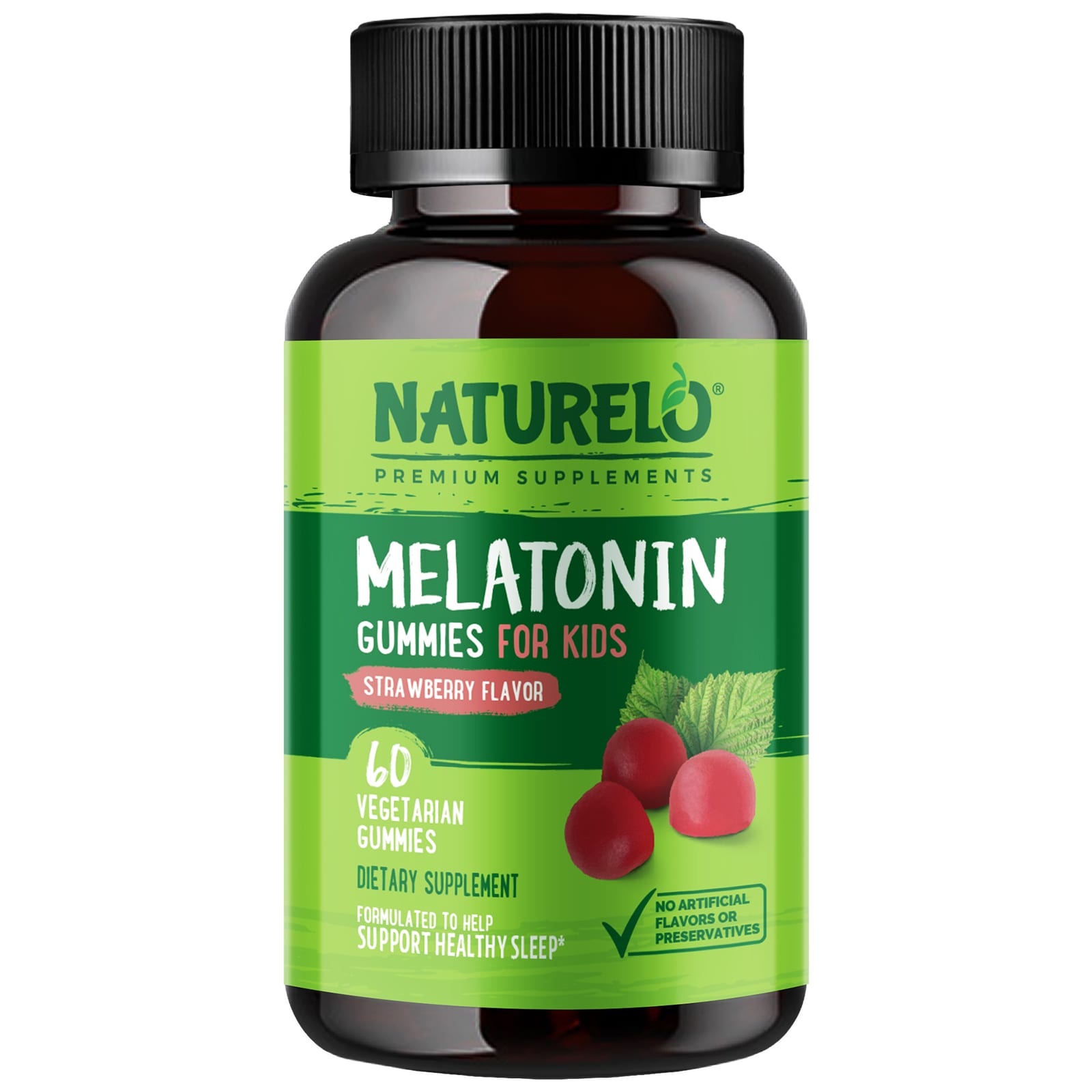 NATURELO-Melatonin Gummies For Kids-Strawberry-60 Vegetarian Gummies