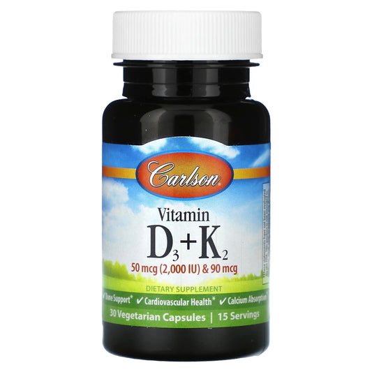 Carlson-Vitamin D3 + K2-30 Vegetarian Capsules