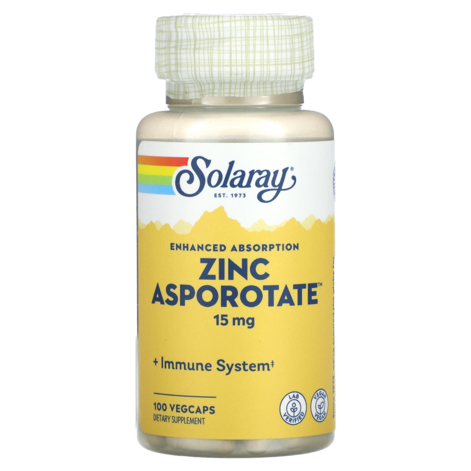 Solaray-Enhanced Absorption-Zinc Asporotate -15 mg -100 VegCaps