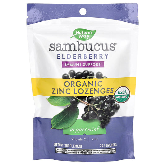 Nature's Way-Sambucus Elderberry-Organic Zinc Lozenges-Peppermint-24 Lozenges