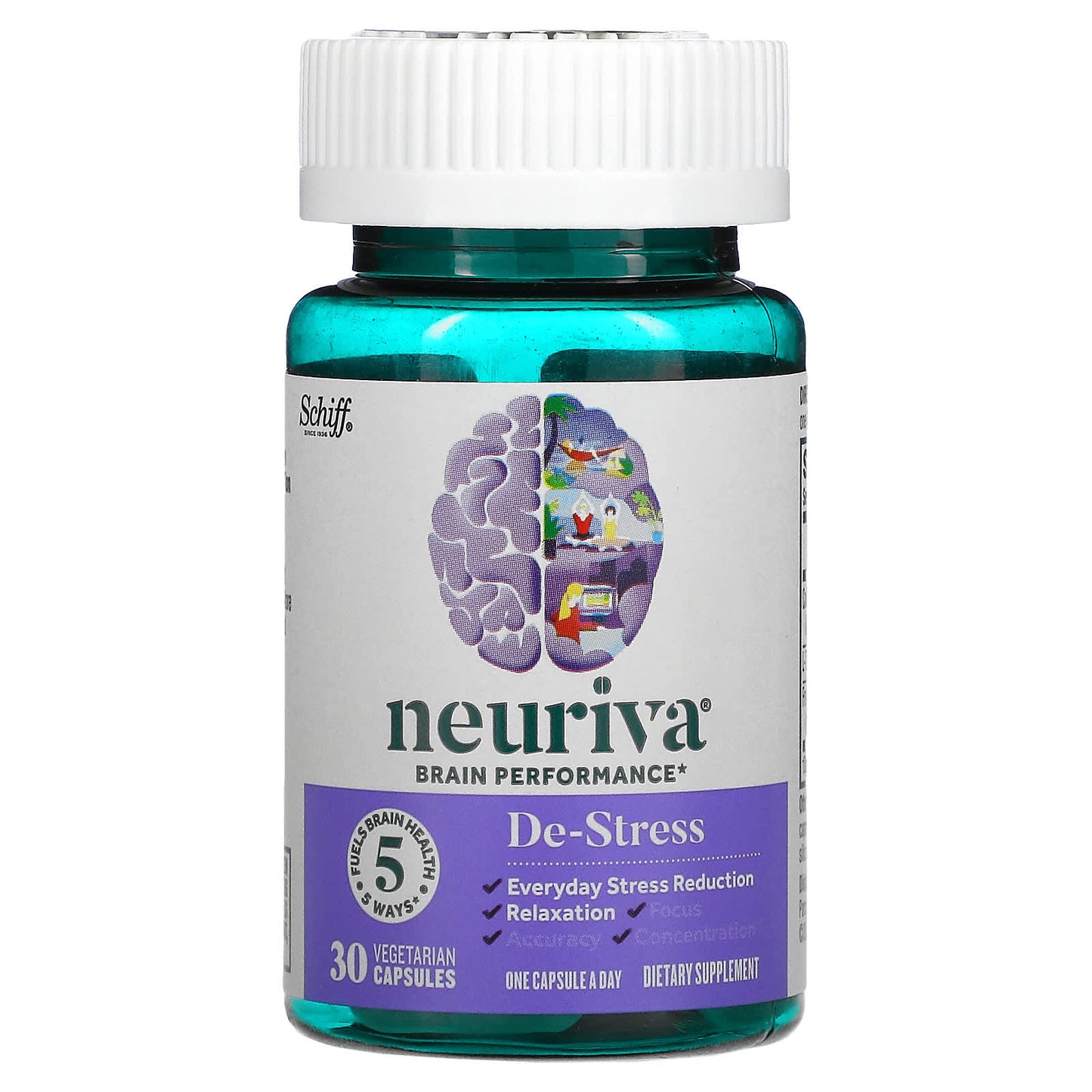 Schiff, Neuriva Brain Performance, De-Stress, 30 Vegetarian Capsules