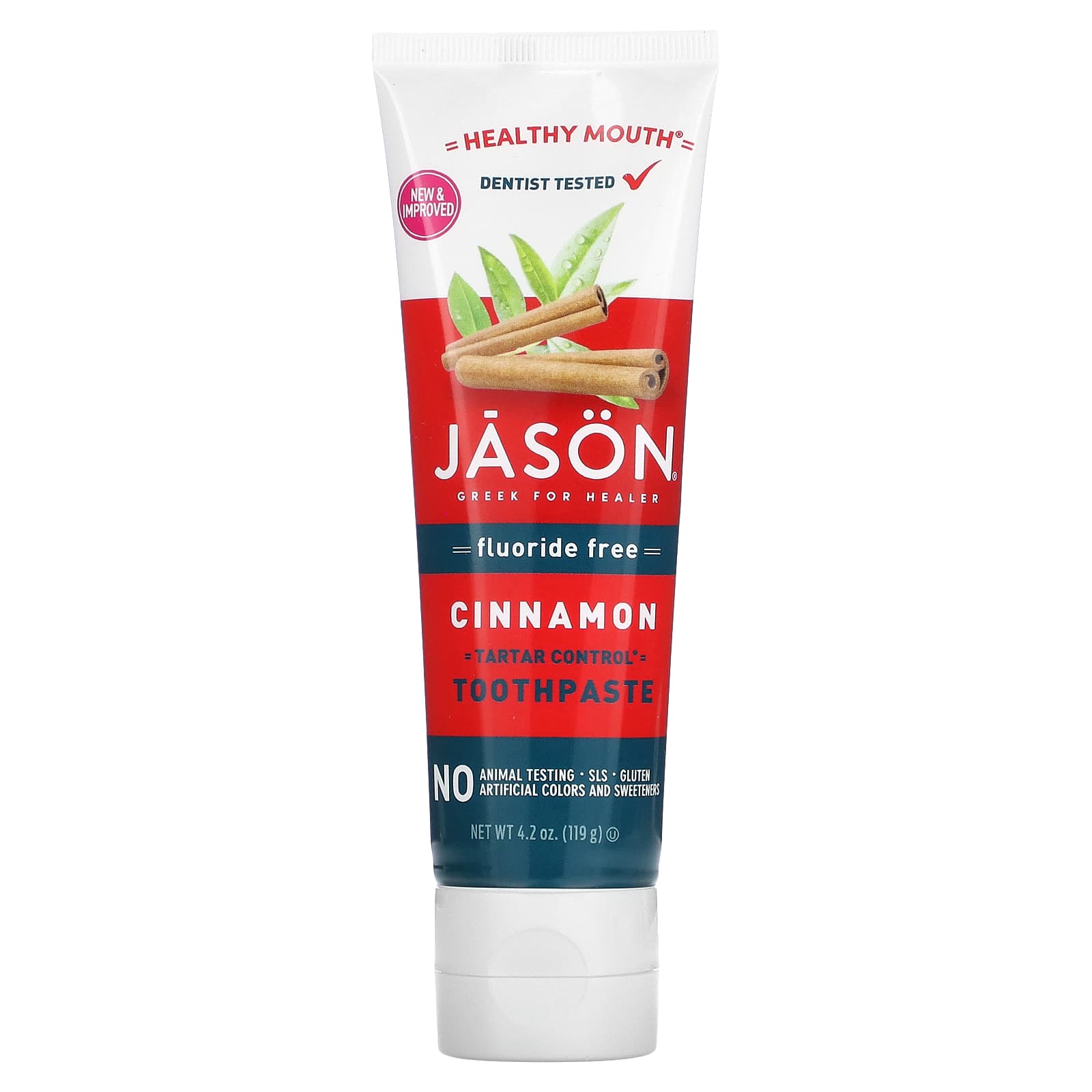 Jason Natural-Healthy Mouth-Tartar Control Toothpaste-Fluoride Free-Cinnamon-4.2 oz (119 g)