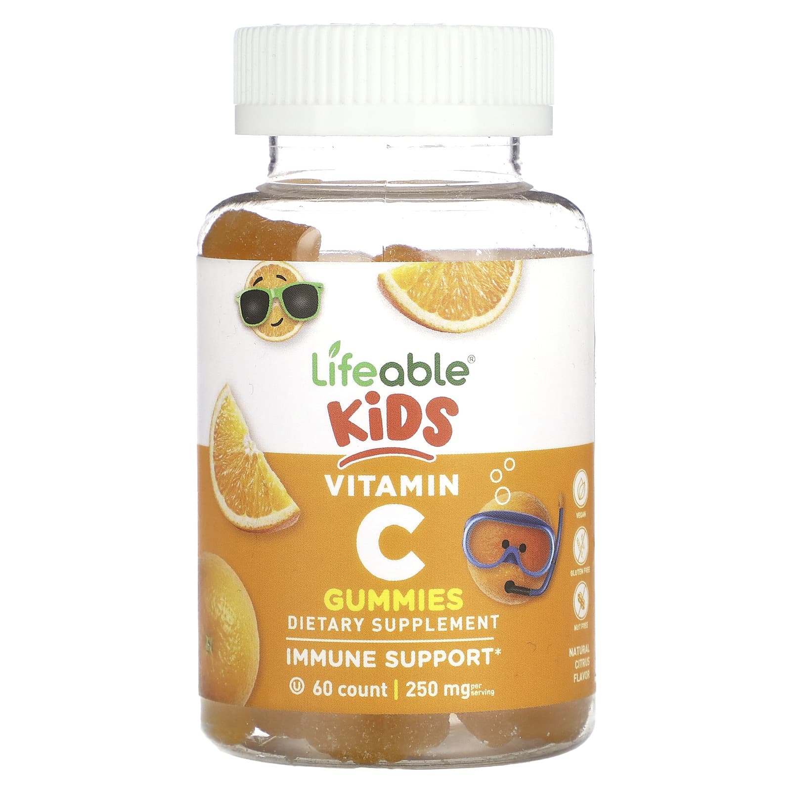 Lifeable-Kids Vitamin C Gummies-Natural Citrus-250 mg-60 Gummies (125 mg per Gummy)