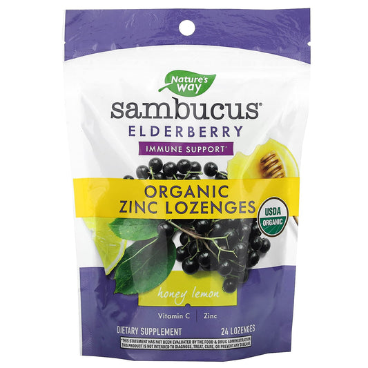 Nature's Way-Sambucus-Organic Elderberry Zinc Lozenges with Vitamin C-Honey Lemon-24 Lozenges