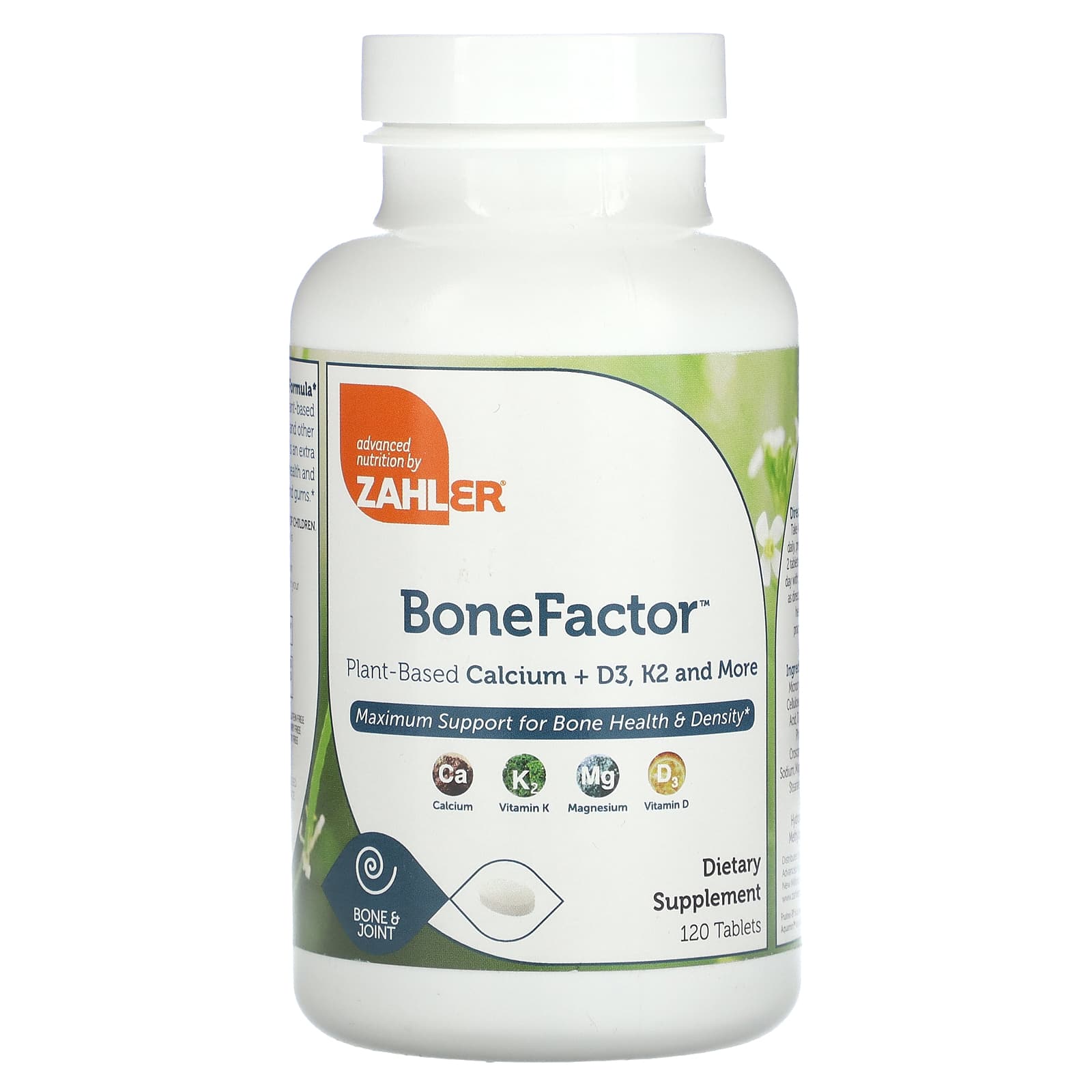 Zahler-BoneFactor-Plant-Based Calcium-D3+K2-120 Tablets