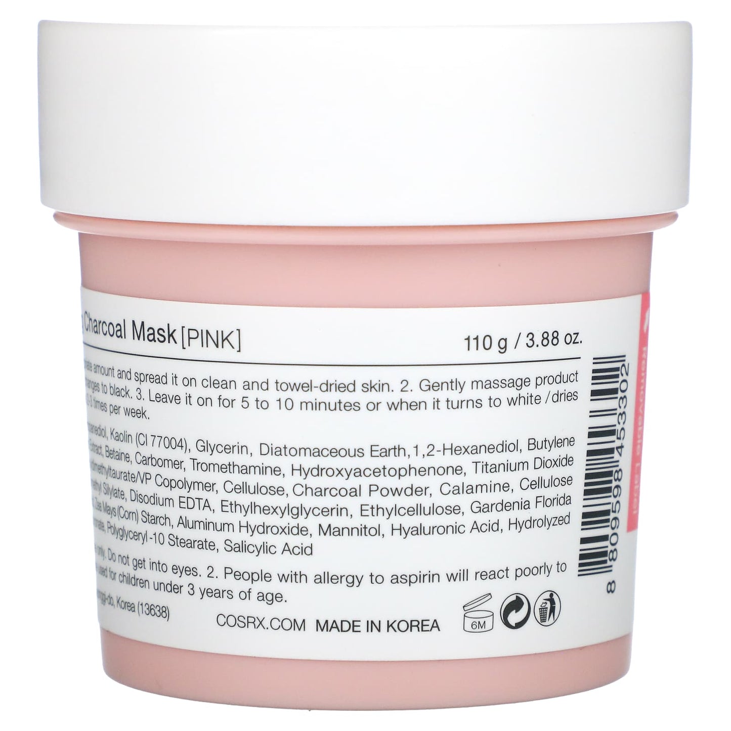 CosRx, Poreless Clarifying Charcoal Beauty Mask, Pink, 3.88 oz (110 g)