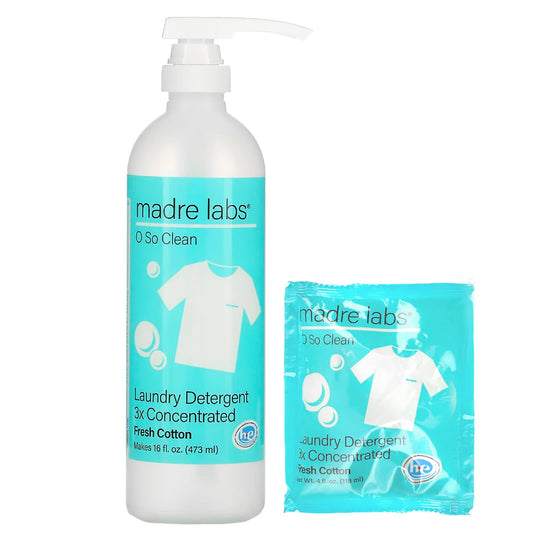 Madre Labs-Laundry Detergent-3x Concentrate-Fresh Cotton-1 Pouch + Reusable Bottle-4 fl oz (118 ml)