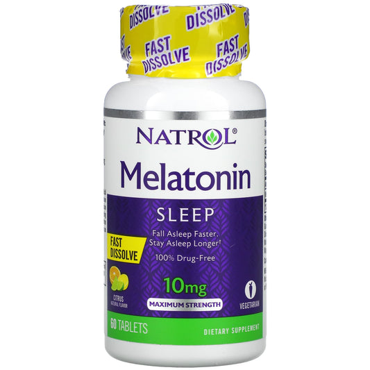 Natrol-Melatonin-Fast Dissolve-Maximum Strength-Citrus-10 mg-60 Tablets