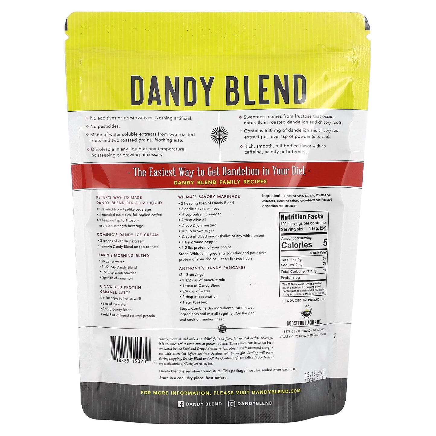 Dandy Blend, Instant Herbal Beverage with Dandelion, Caffeine Free, 7.05 oz (200 g)