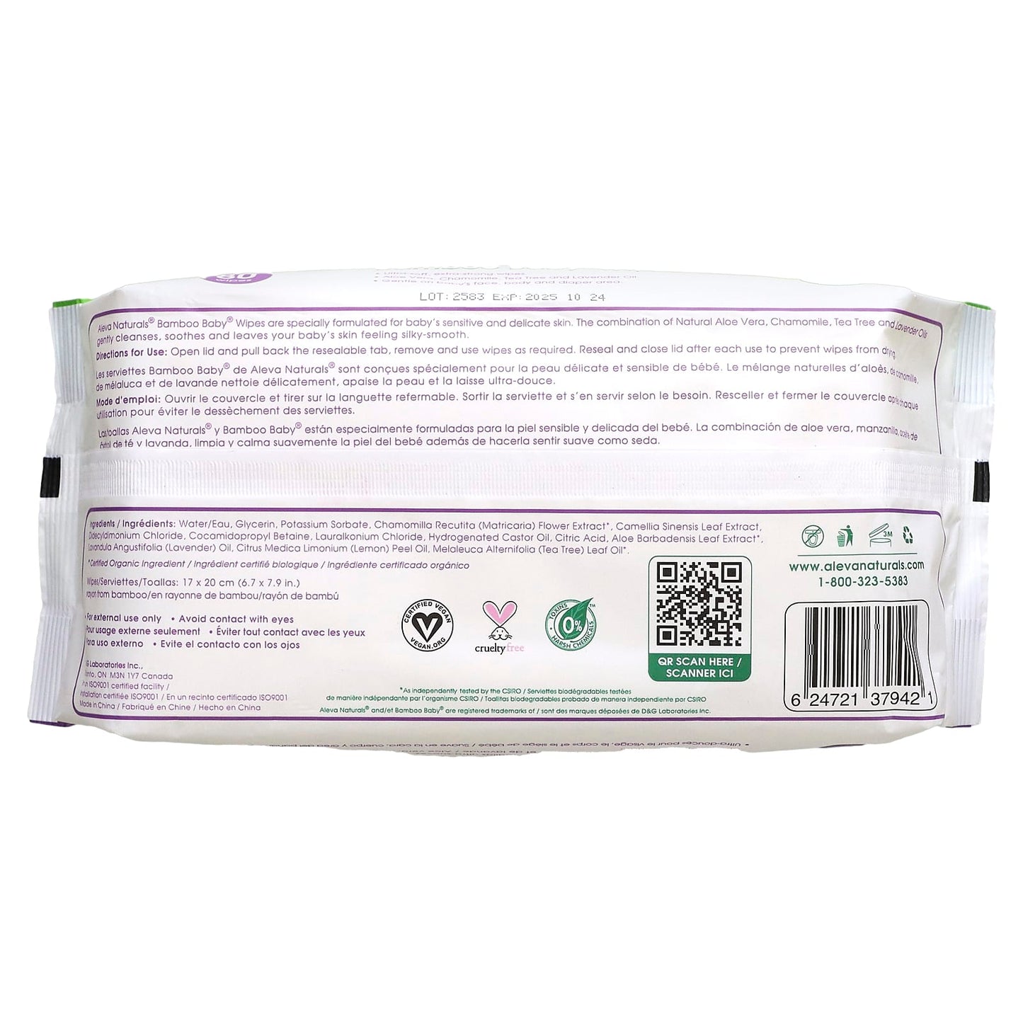 Aleva Naturals, Bamboo Baby Wipes, 80 Wipes