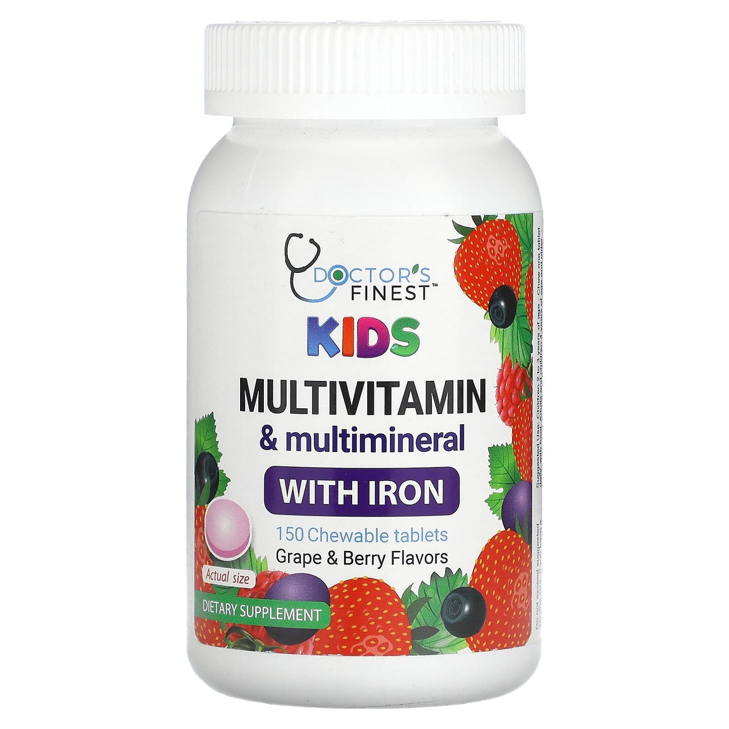 Doctor's Finest-Kids Multivitamin & Multimineral with Iron-Grape & Berry-150 Chewable Tablets