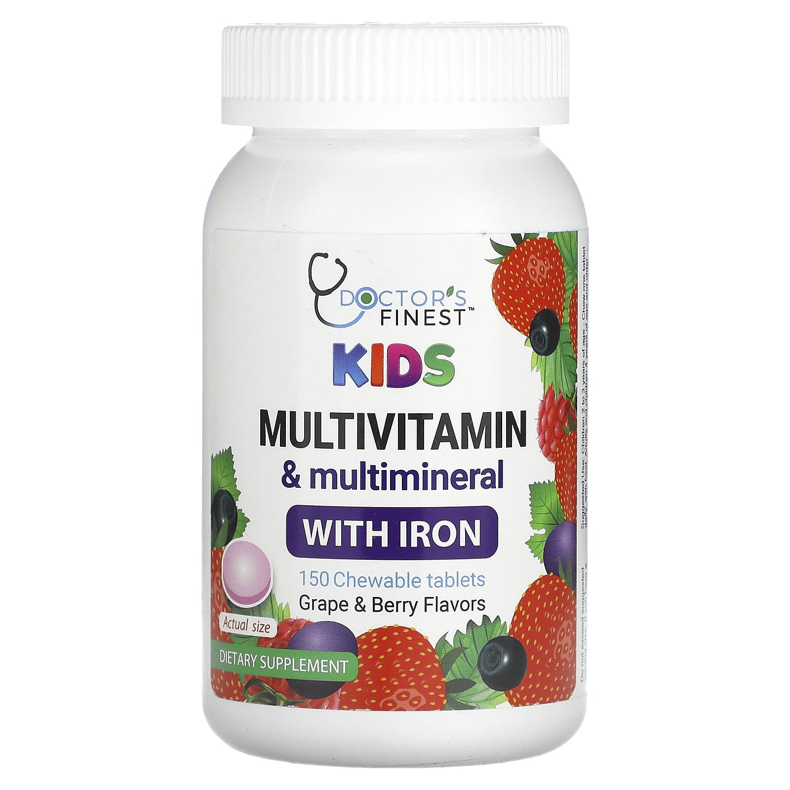 Doctor's Finest-Kids Multivitamin & Multimineral with Iron-Grape & Berry-150 Chewable Tablets