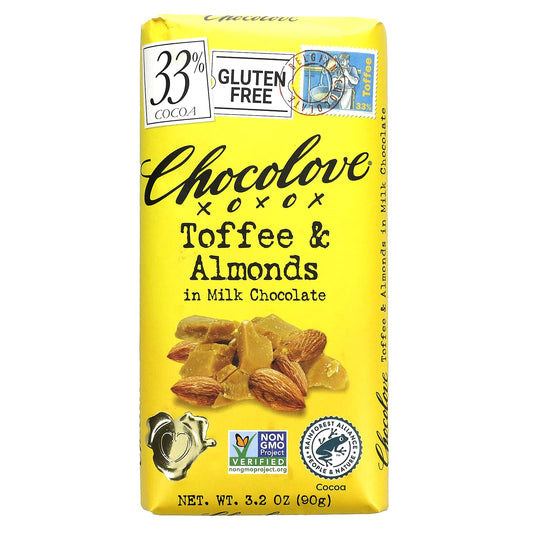 Chocolove-Toffee & Almonds in Milk Chocolate-33% Cocoa-3.2 oz (90 g)