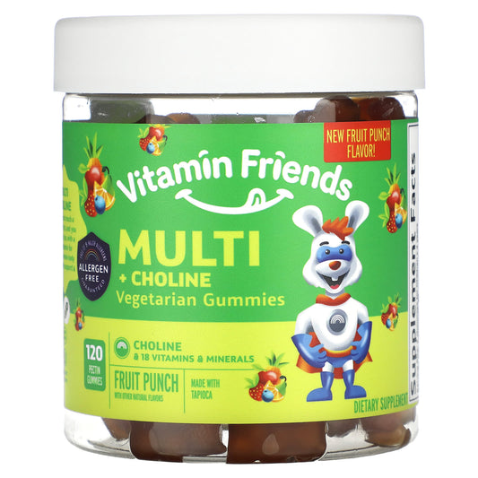 Vitamin Friends-Multi + Choline Vegetarian Gummies-Fruit Punch-120 Pectin Gummies