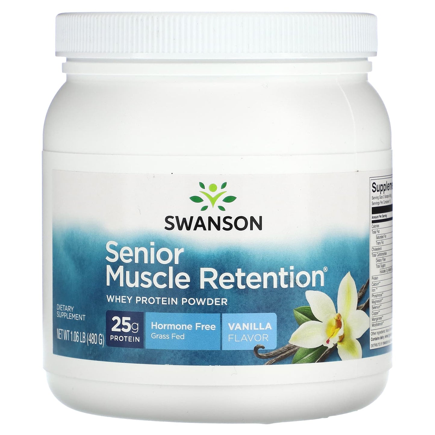 Swanson-Senior Muscle Retention Whey Protein Powder-Vanilla-1.06 lb (480 g)