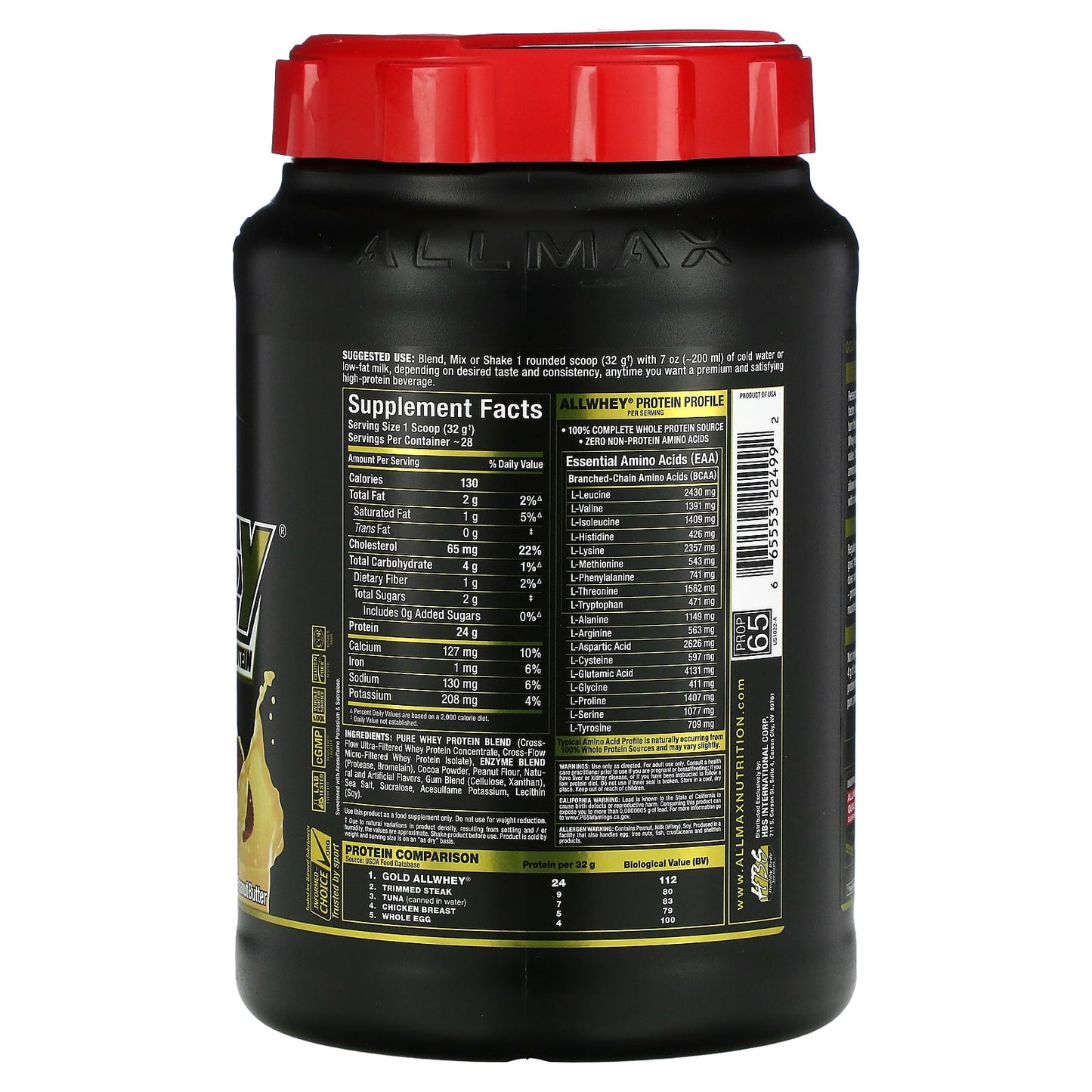 ALLMAX, Gold AllWhey, 100% Premium Whey Protein, Chocolate Peanut Butter, 2 lbs (907 g)