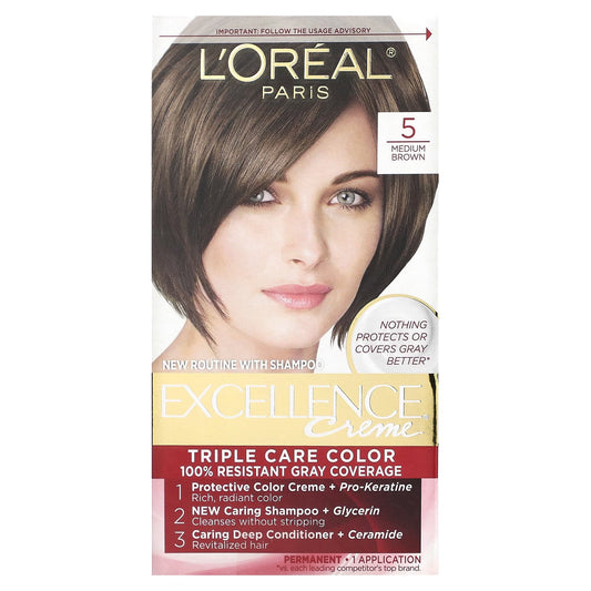 L'Oréal-Excellence Creme- Triple Care Color-5 Medium Brown-1 Application