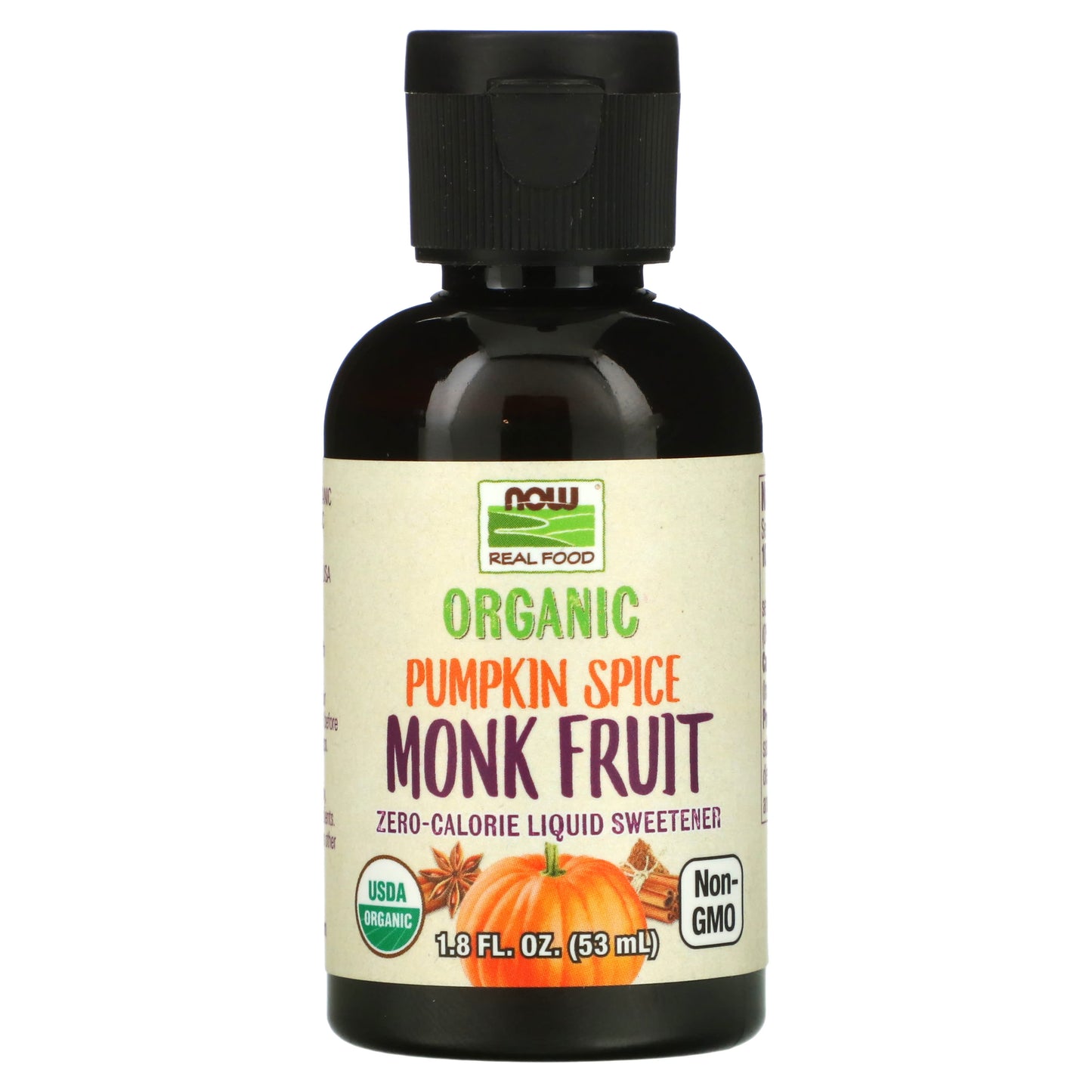 NOW Foods-Real Food-Organic Monk Fruit-Zero-Calorie Liquid Sweetener-Pumpkin Spice-1.8 fl oz (53 ml)