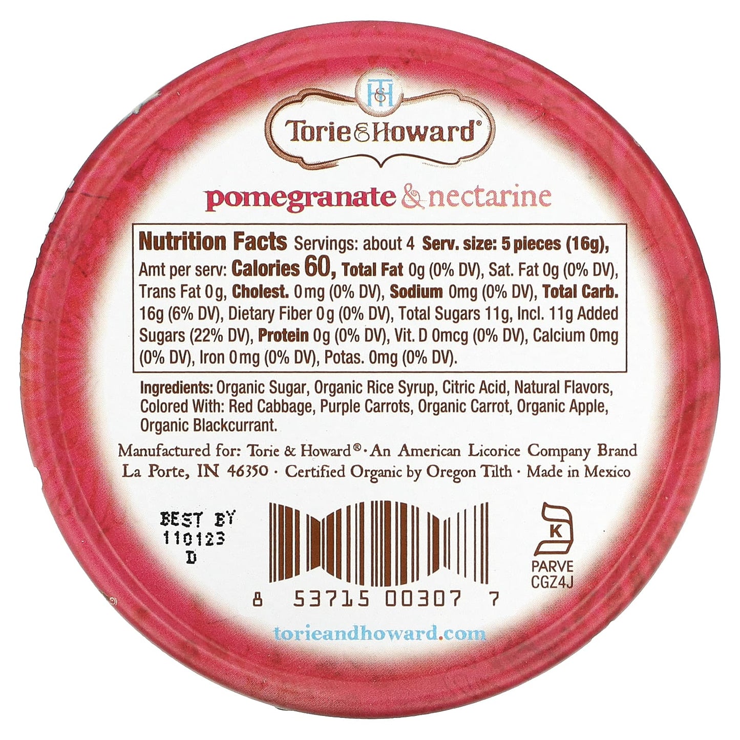 Torie & Howard, Organic Hard Candy, Pomegranate & Nectarine, 2 oz (57 g)